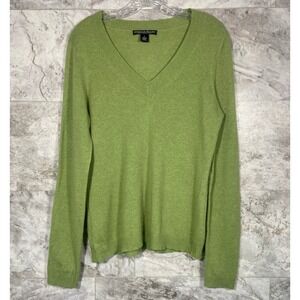 Marina Luna 100% Cashmere V-Neck Pullover Sweater Women's Size L Green